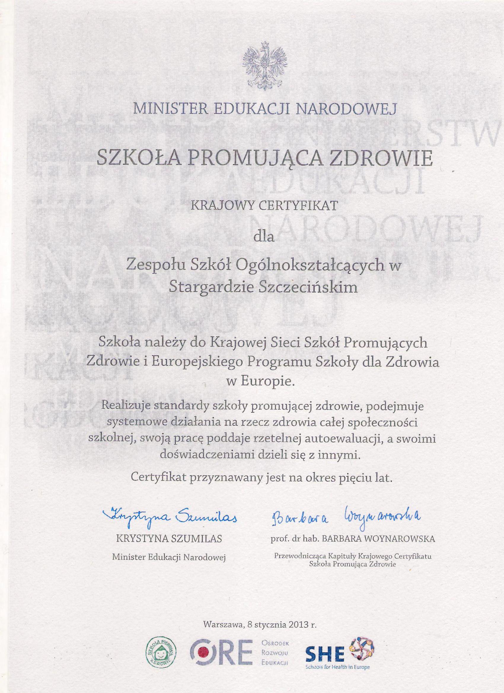 Certyfikat SzPZ 001